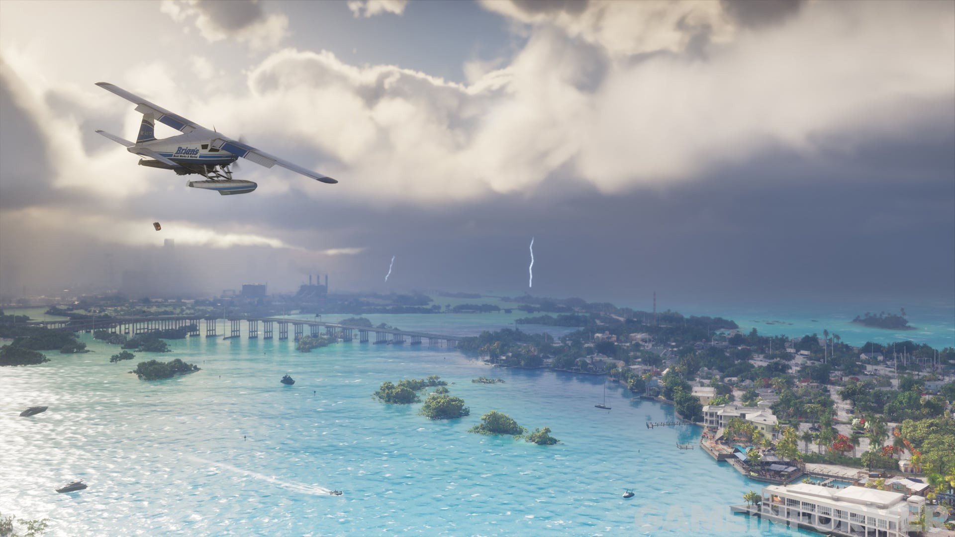Un ouragan balaie une rue de Leonida, l'État de GTA 6
